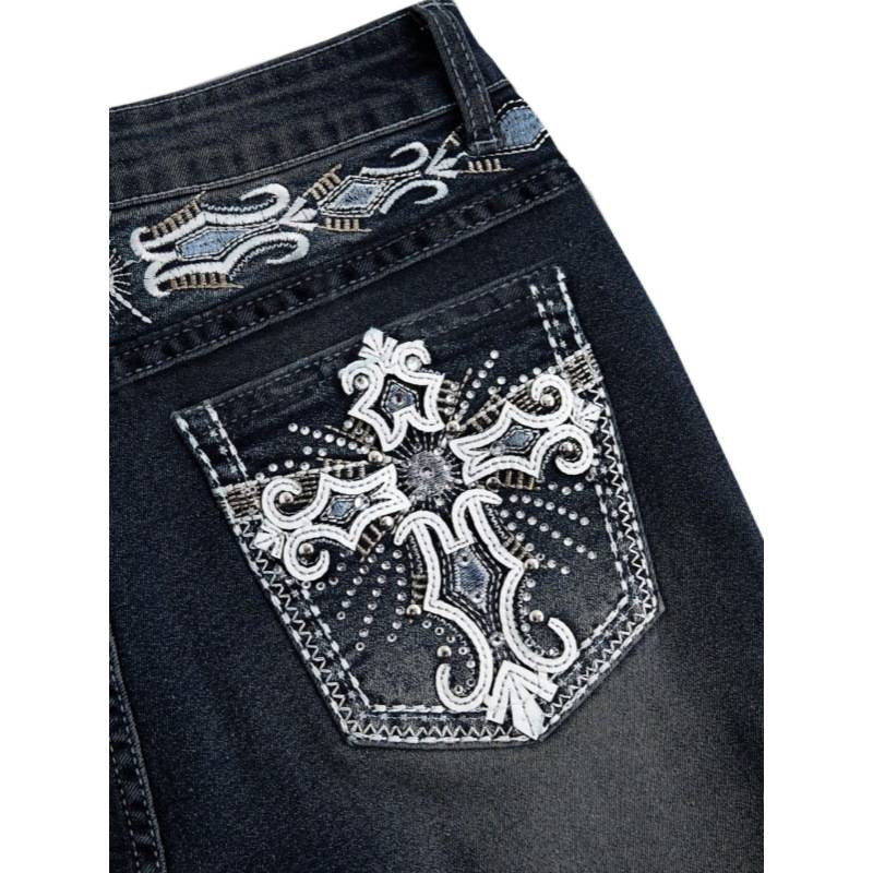Women Bootcut Jeans with elaborate embroidery and high waist Shop Velvia