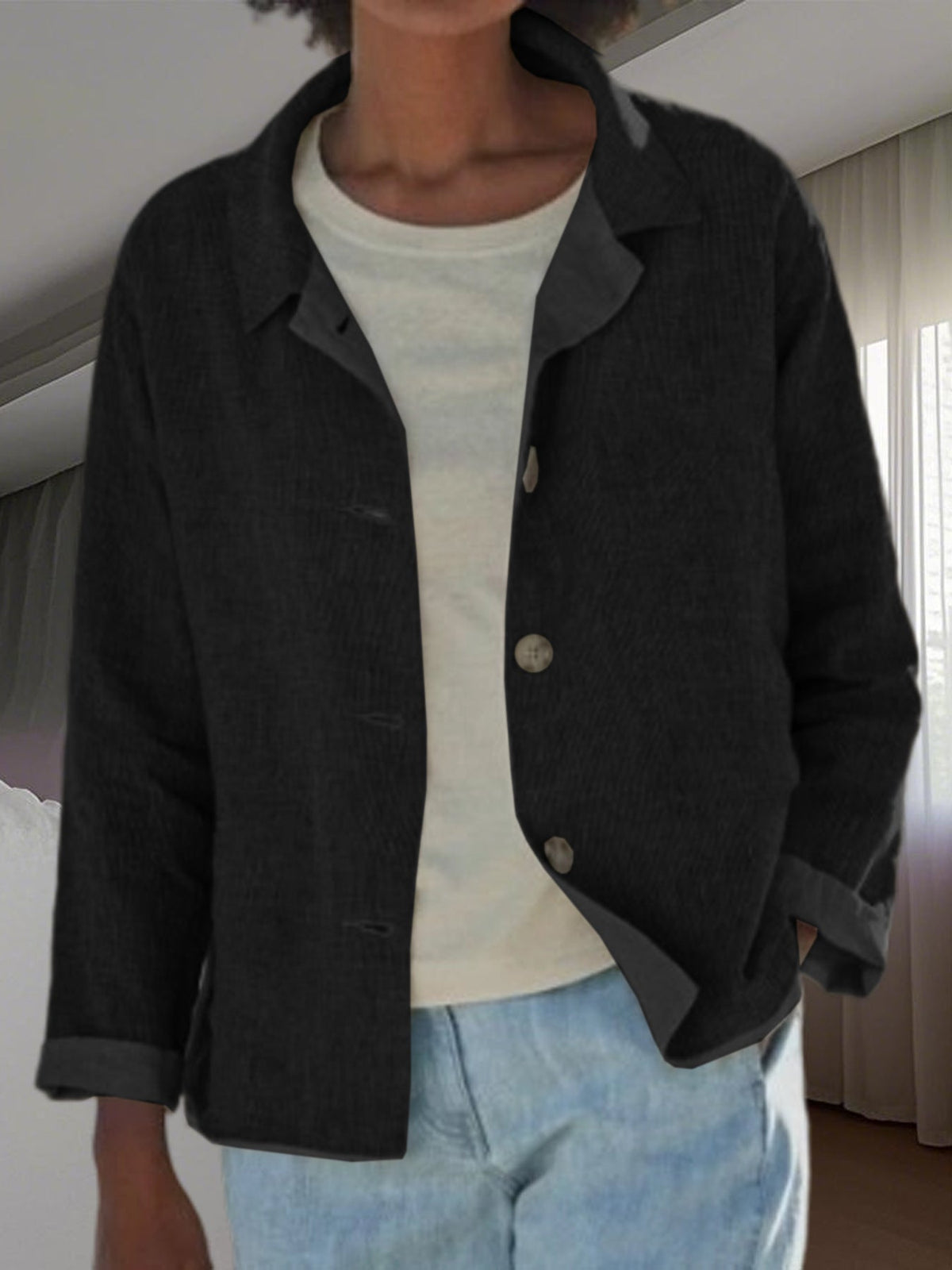Women Lightweight and Casual Cotton Jacket with Buttoned Details Shop Velvia
