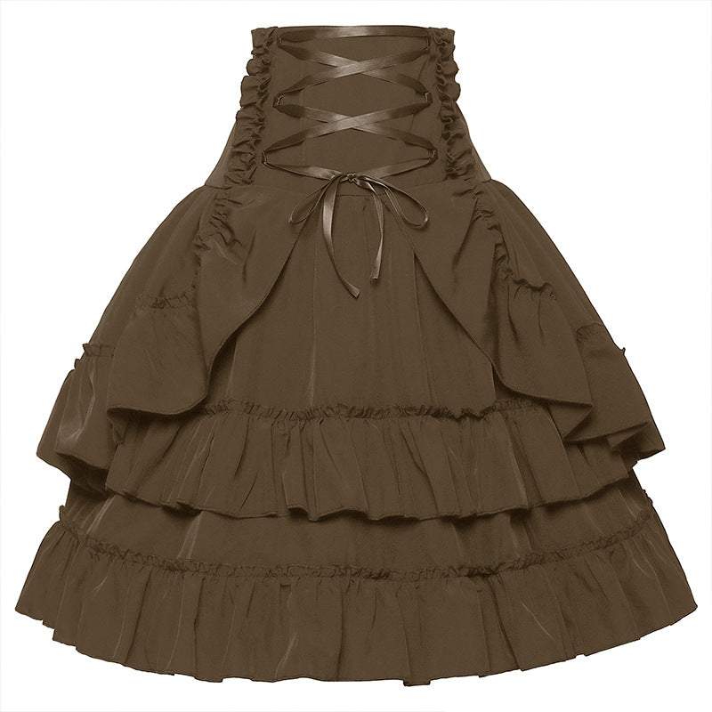 Women's layered Gothic-Lolita flared skirt with high-cut laced waistband Shop Velvia