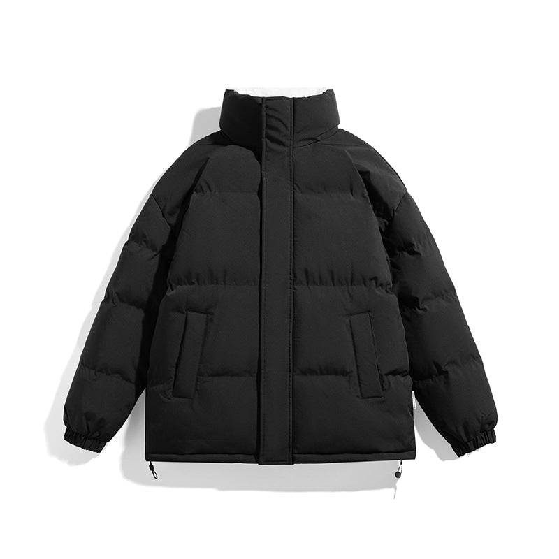Unisex Boxy Puffer Jacket with high stand-up collar, concealed zipper and adjustable drawstring hem Shop Velvia