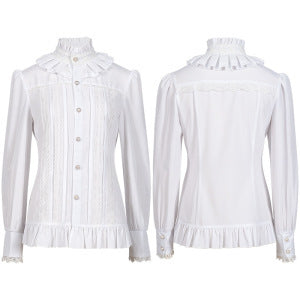 Women's Victorian lace blouse with ruffle jabot, tailored fit, and double-layer bell sleeves Shop Velvia