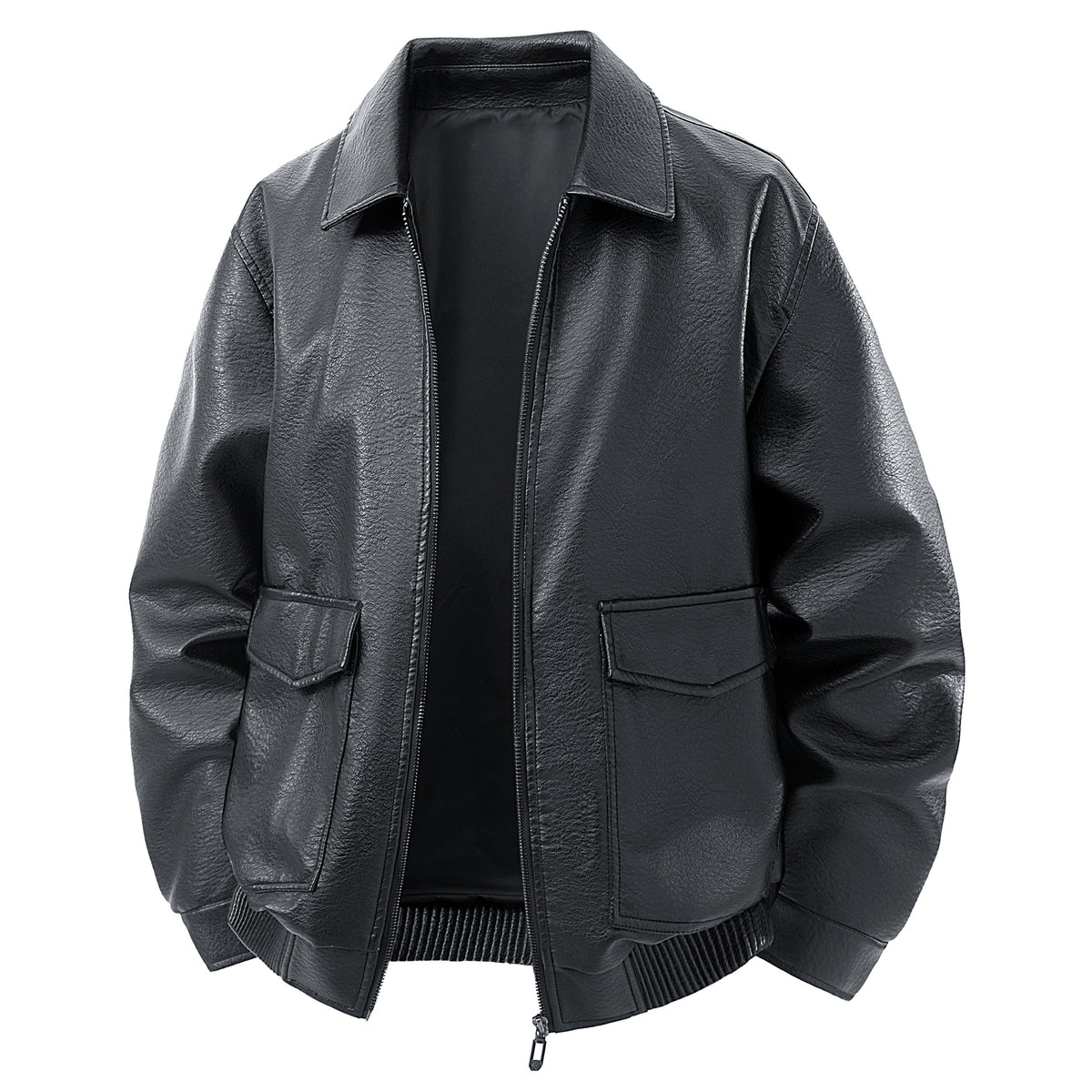 Men's short jacket made of faux leather in bomber style with applied pockets Shop Velvia