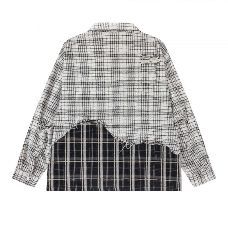 Unisex Oversize Check Shirt with Layered Look and Frayed Hem Shop Velvia