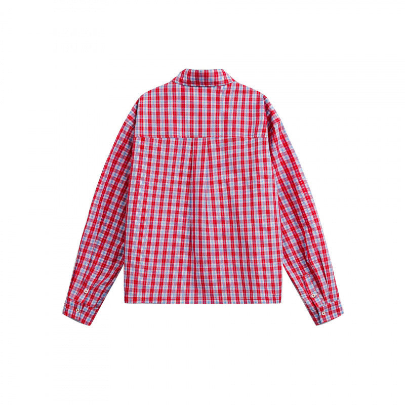 Unisex Checked Overshirt in Boxy Cut with Continuous Button Placket and Chest Pocket Shop Velvia