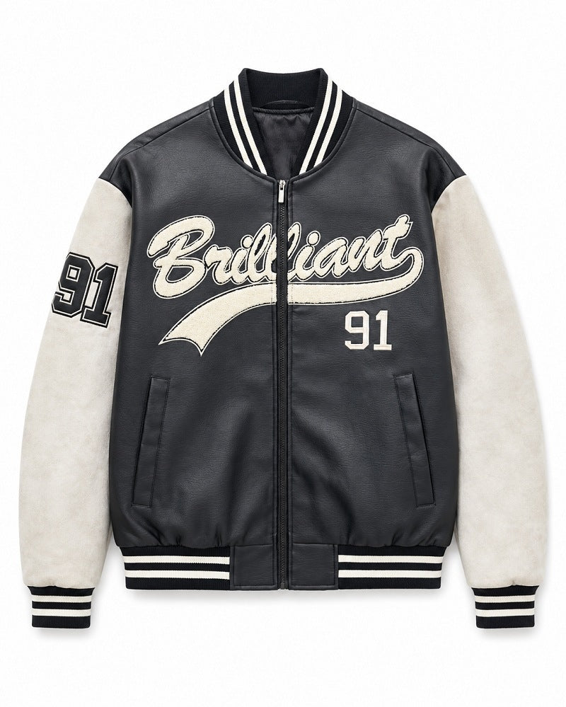 Men's varsity bomber jacket in letterman style with chenille applications Shop Velvia
