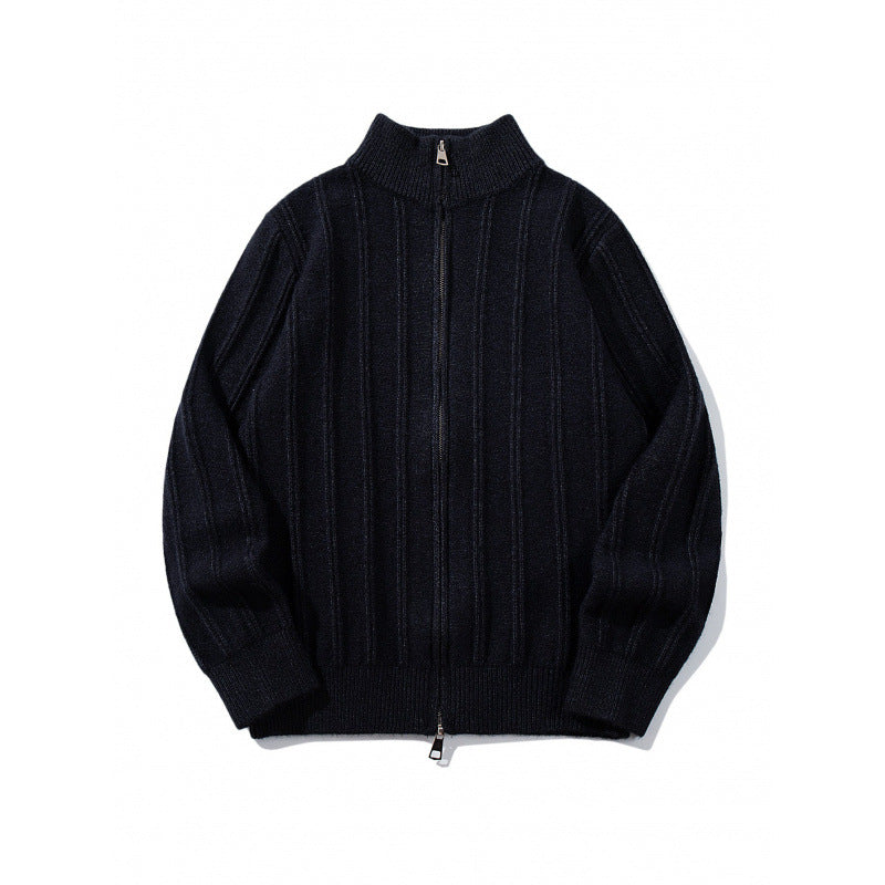 Unisex Zip Sweater with Stand-Up Collar and Vertical Structure Shop Velvia