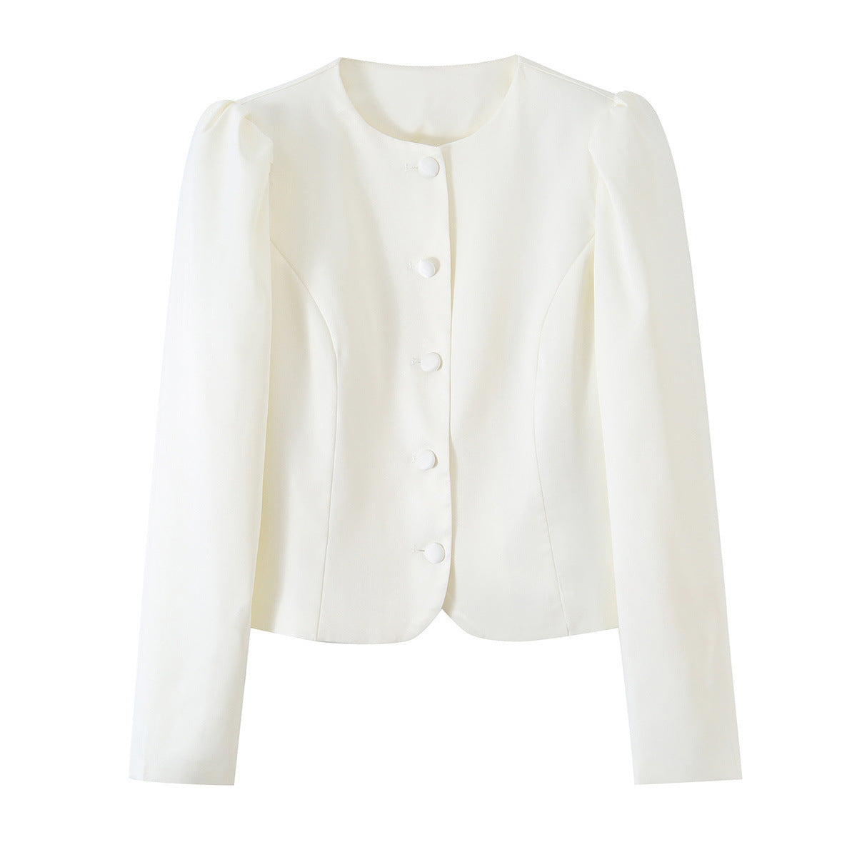 Women's Tailored Short Blazer with Puff Sleeves and Covered Buttons Shop Velvia
