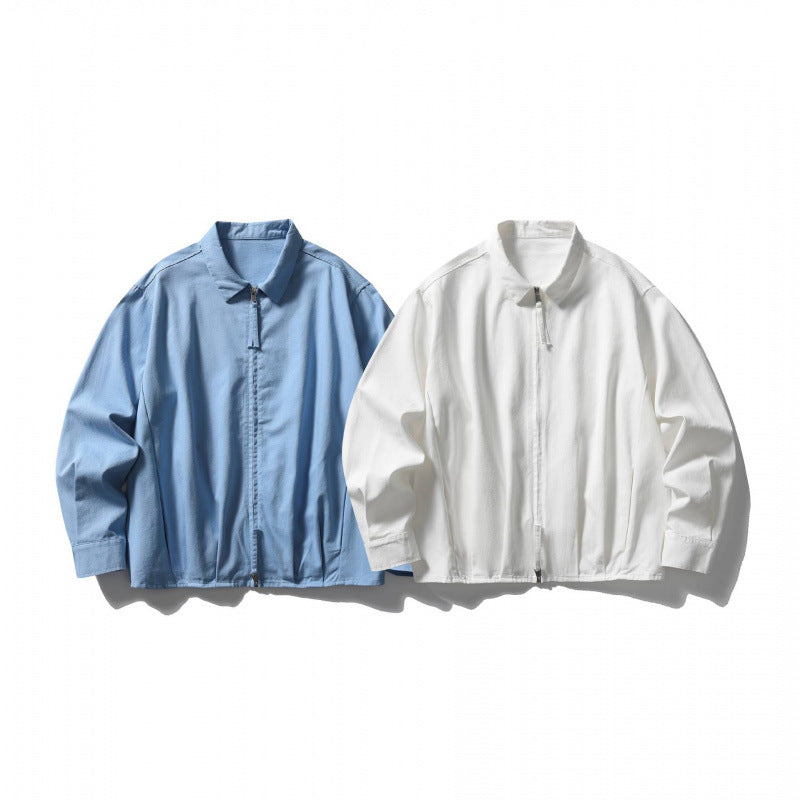 Unisex Boxy over-jacket with shirt collar, concealed zipper and soft drape Shop Velvia