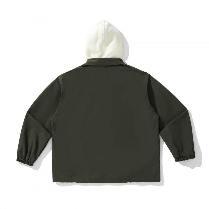 Unisex Two-Layer Overshirt Jacket with Attached Fleece Hood and Snap Button Placket Shop Velvia