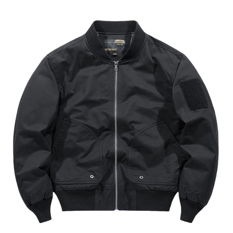 Men's short-cut lightweight bomber jacket with tactical sleeve patch and durable function shell Shop Velvia