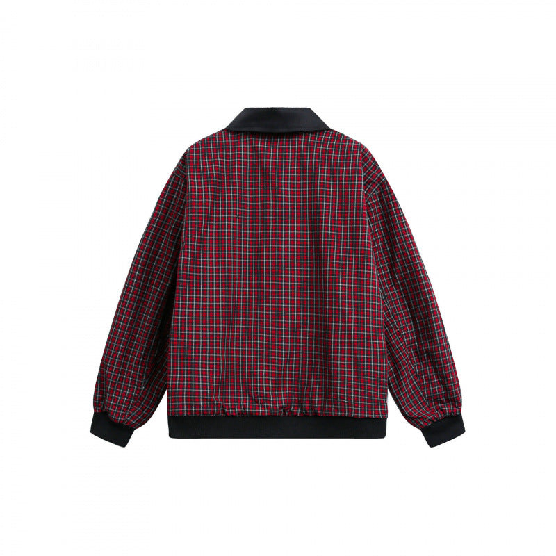 Unisex Reversible Zipper Jacket with Checkered Pattern and Smooth Back Shop Velvia