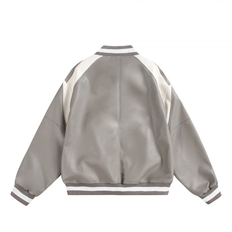 Unisex Boxy Oversized Faux Leather Bomber Jacket with Contrast Panels and Ribbed Cuffs Shop Velvia