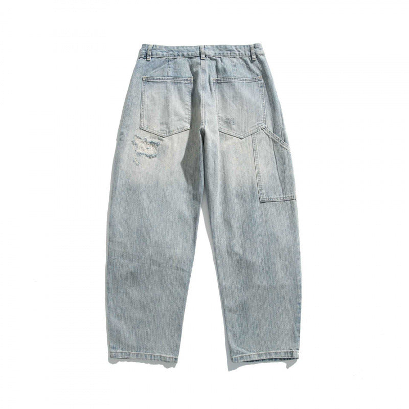 Unisex Wide Vintage Jeans with Distressed Details and Straight Leg Shop Velvia