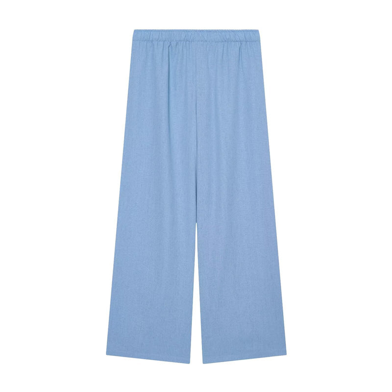 Women's Wide Palazzo Trousers with Elastic Waistband and Flowing Linen Mix Shop Velvia