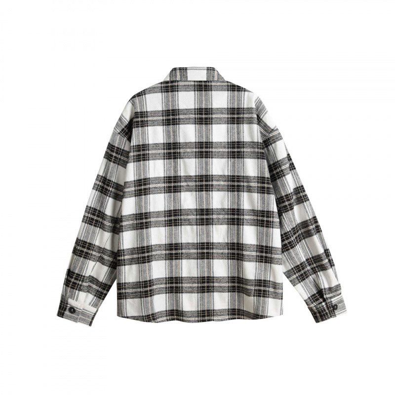 Unisex Boxy Overshirt made of brushed cotton blend with check pattern and contrasting cable panels Shop Velvia