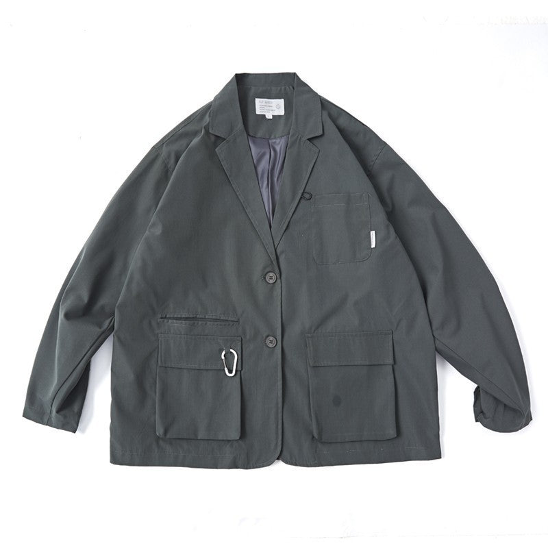 Unisex Loose-Fitting Utility Blazer with Multifunction Pockets Shop Velvia