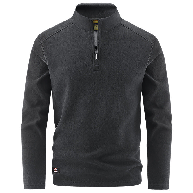Men's Thermal Fleece Pullover with Short Zipper and Stand-Up Collar Shop Velvia