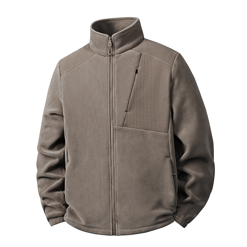 Men's fleece jacket with stand-up collar and reinforced shoulder panels Shop Velvia