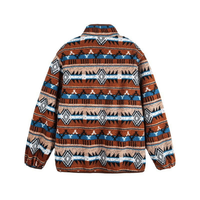 Unisex Fleece Pullover Half Zip with Aztec Pattern and High Stand-Up Collar Shop Velvia