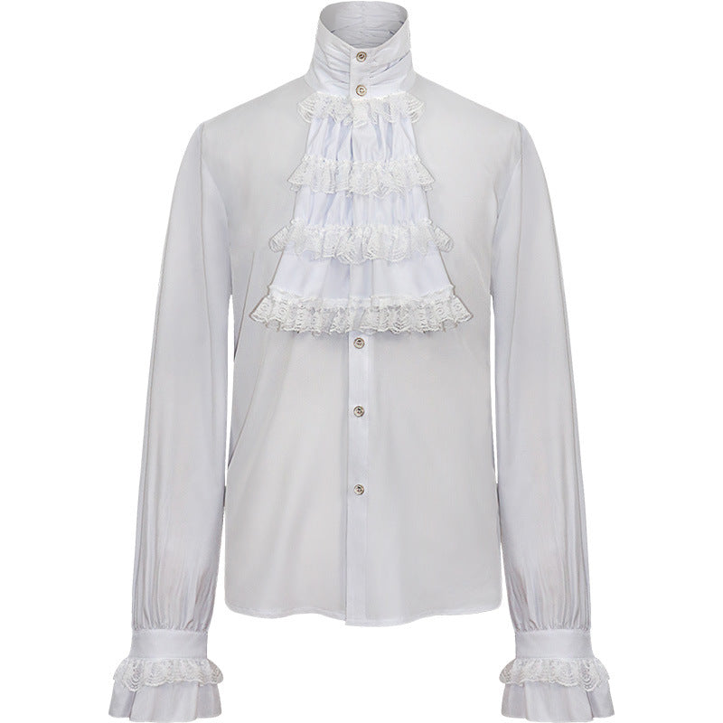 Ladies nan romantic Victorian ruffled blouse with stand-up collar and lace cuffs Shop Velvia