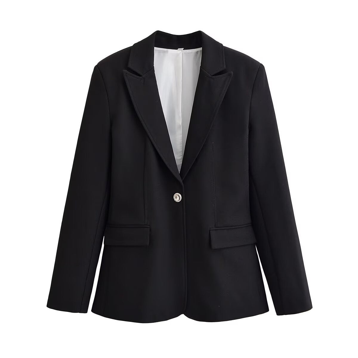 Women Tailored Single-Button Business Blazer with Patch Pockets Shop Velvia