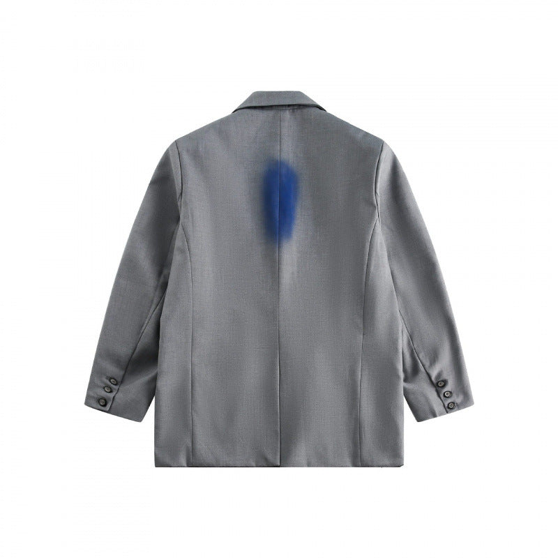 Unisex Oversize Blazer with Graffiti Spray Print, Notch Lapels and Flap Pockets Shop Velvia