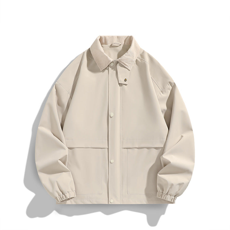Men's Oversized Utility Jacket with Cord Collar and Snap Front Shop Velvia