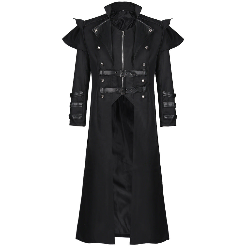 Men's nan Victorian velvet coat made of velvet with intricate embroidery, high stand-up collar, and long train Shop Velvia