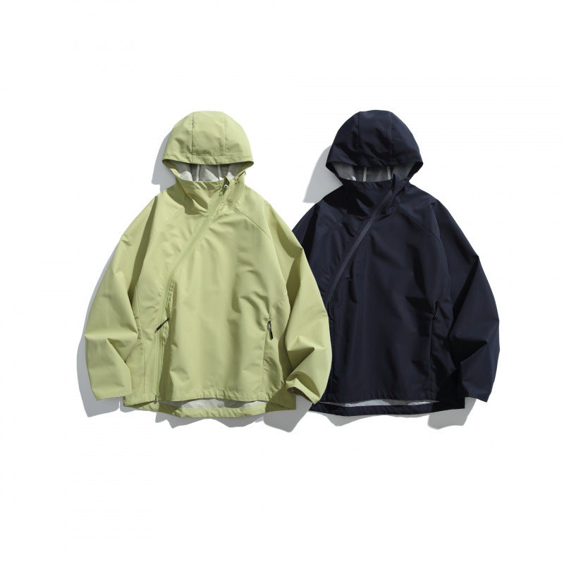 Unisex Lightweight Tech Rain Jacket with Asymmetrical Zipper Shop Velvia