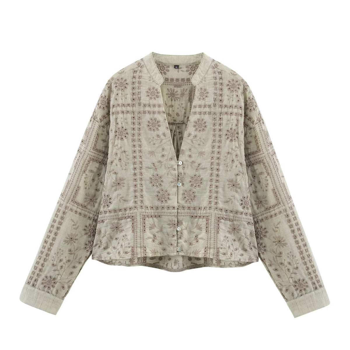 Ladies Embroidered V-Neck Boxy Blouse Jacket with Patchwork Embroidery Shop Velvia