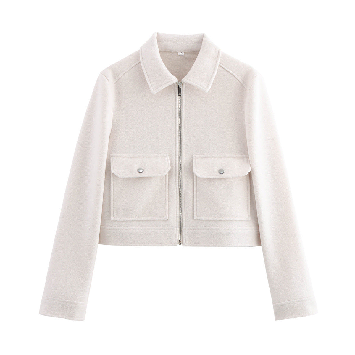 Ladies short jacket in boxy wool blend with zipper and patch flap pockets Shop Velvia