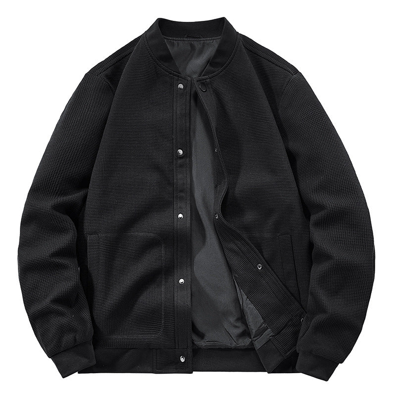 Men's Structured Bomber Jacket with Waffle Knit, Lightly Lined and Snap Placket Shop Velvia