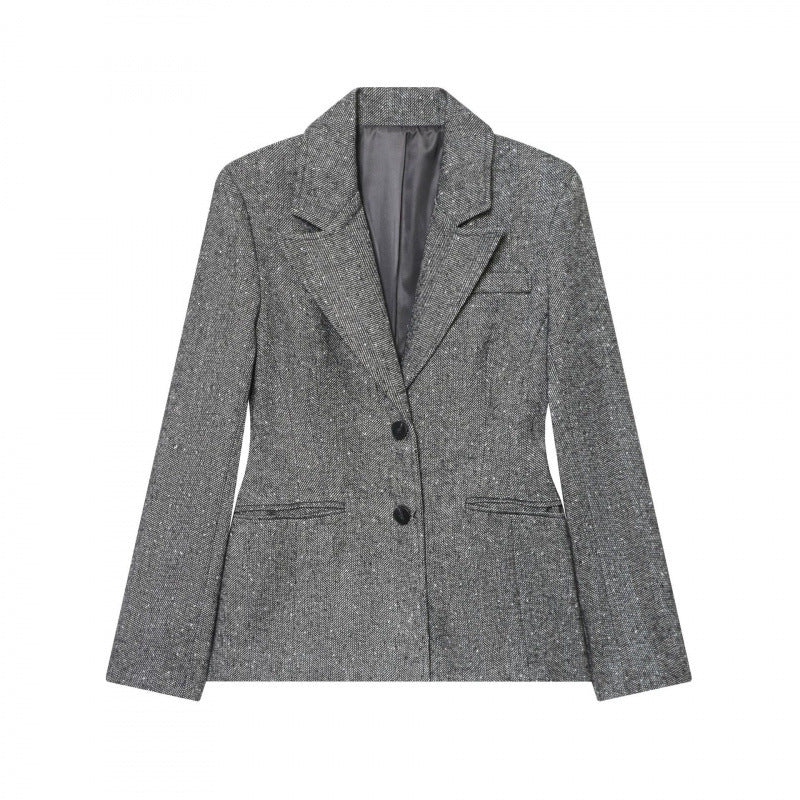 Women's Tailored Wool Blend Blazer with Notched Lapel and Patch Pockets Shop Velvia