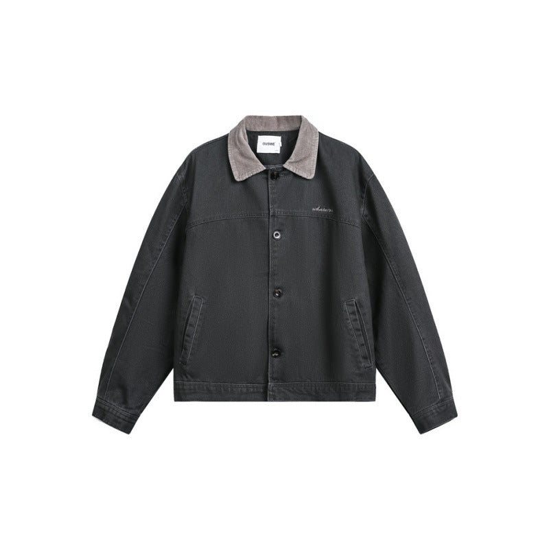 Men's Boxy Canvas Jacket with Cord Collar and Concealed Button Placket Shop Velvia