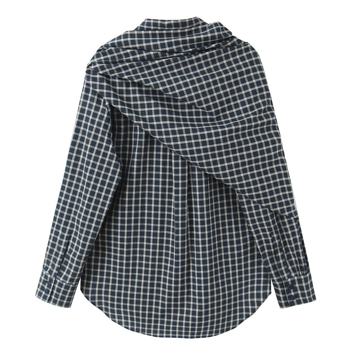 Women Checked Blouse Shirt with Asymmetrical Scarf Detail Shop Velvia