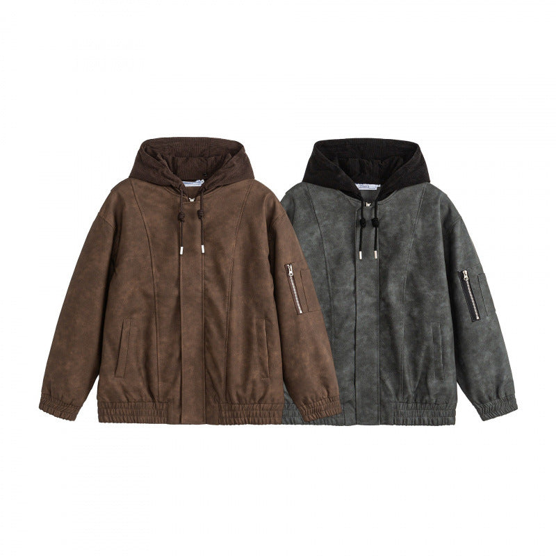 Unisex Oversize Hoodie Bomber Jacket in Velour Look with Hood, Arm Pocket and Elastic Hem Shop Velvia
