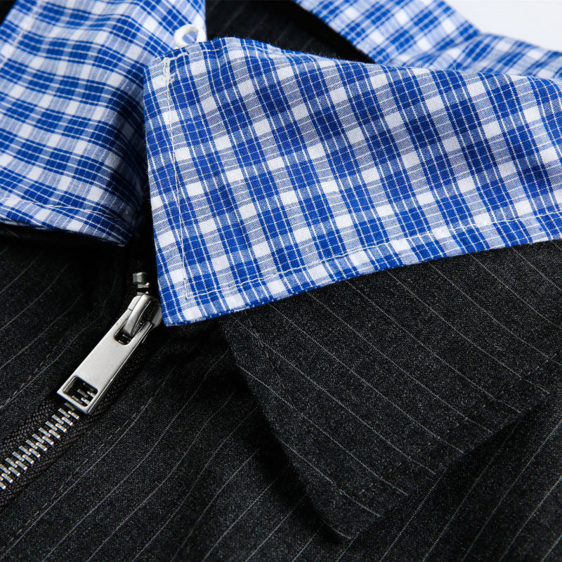 Men's boxy transitional jacket with pinstripes and contrasting shirt collar Shop Velvia