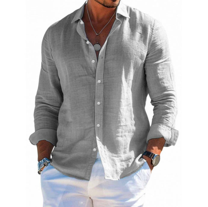 Men's structured linen shirt with open collar, lightweight texture and casual-tailored fit Shop Velvia