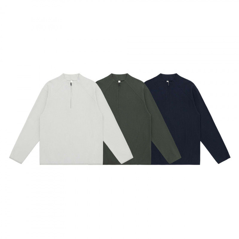 Unisex Waffle Knit Half-Zip Pullover with Raglan Sleeves Shop Velvia
