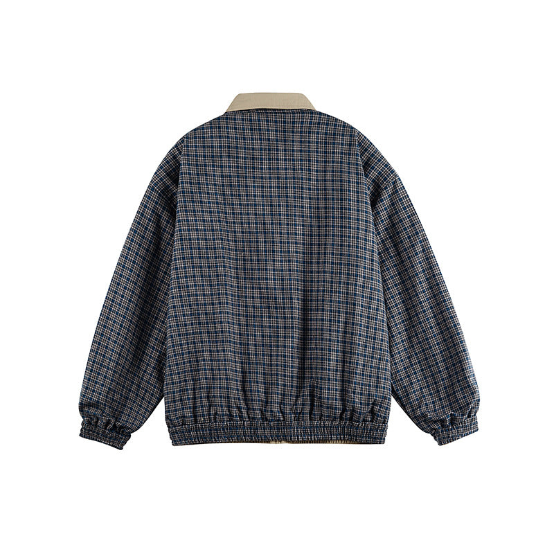 Unisex Lightweight Oversized Zip Jacket in Bomber Style with Checkered Collar and Elastic Cuffs Shop Velvia