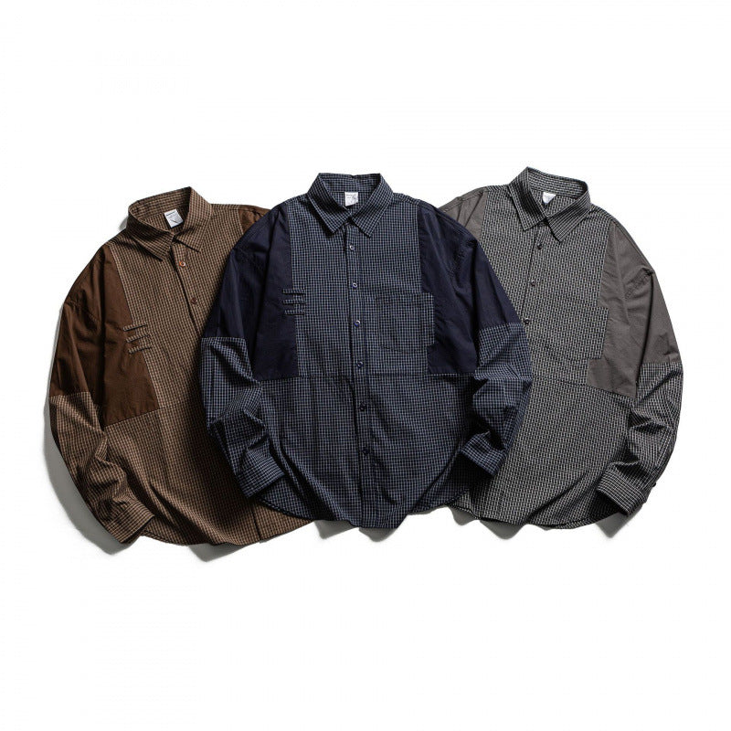 Men's Patchwork Overshirt in Check Mix with Contrast Panels Shop Velvia