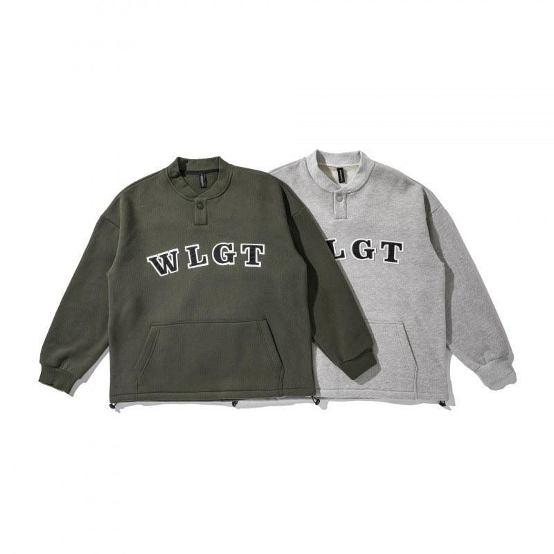 Unisex Oversize Sweatshirt with Henley button placket, kangaroo pocket and drawstring hem Shop Velvia