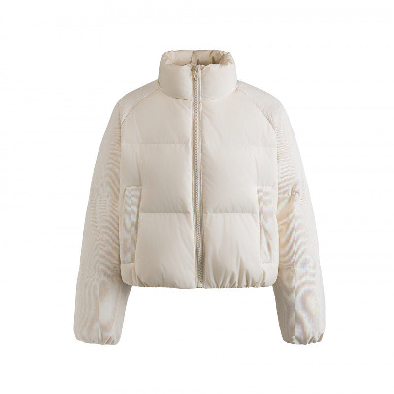Women's short padded jacket with cord sleeves and high stand-up collar Shop Velvia