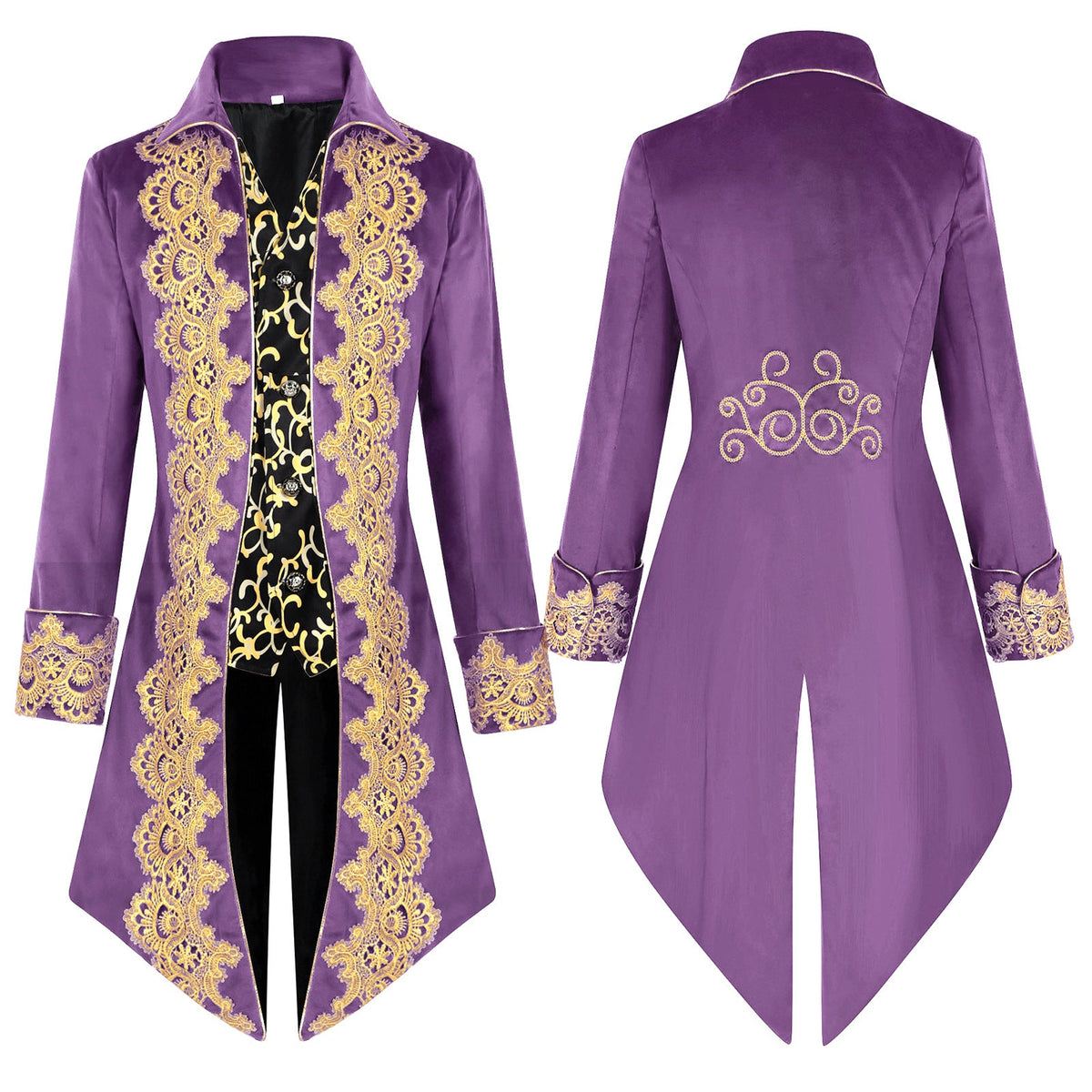 Men's luxurious tailcoat with golden lace embroidery and curved swallowtail section Shop Velvia