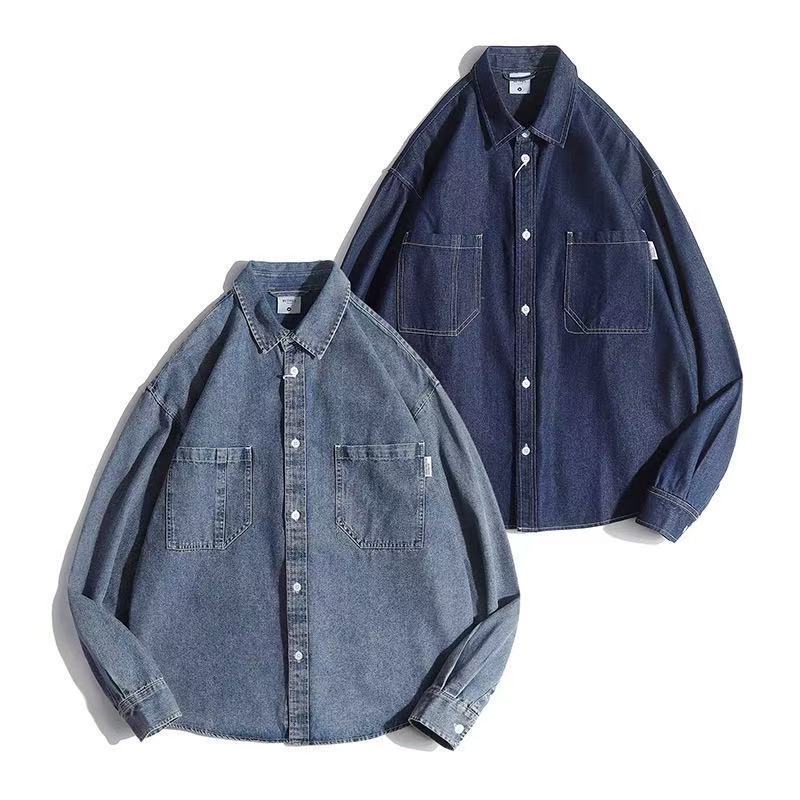 Unisex Boxy Denim Overshirt with patch chest pockets and rounded hem Shop Velvia