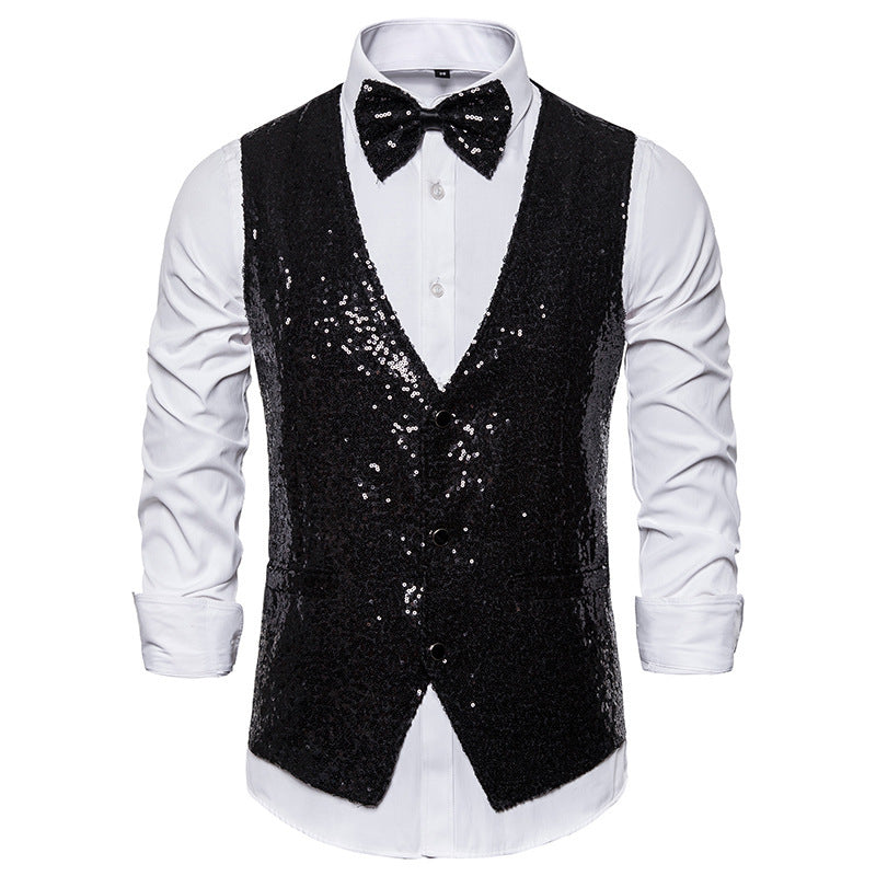 Men's Glittering Festive Vest with Matching Bow Tie Shop Velvia