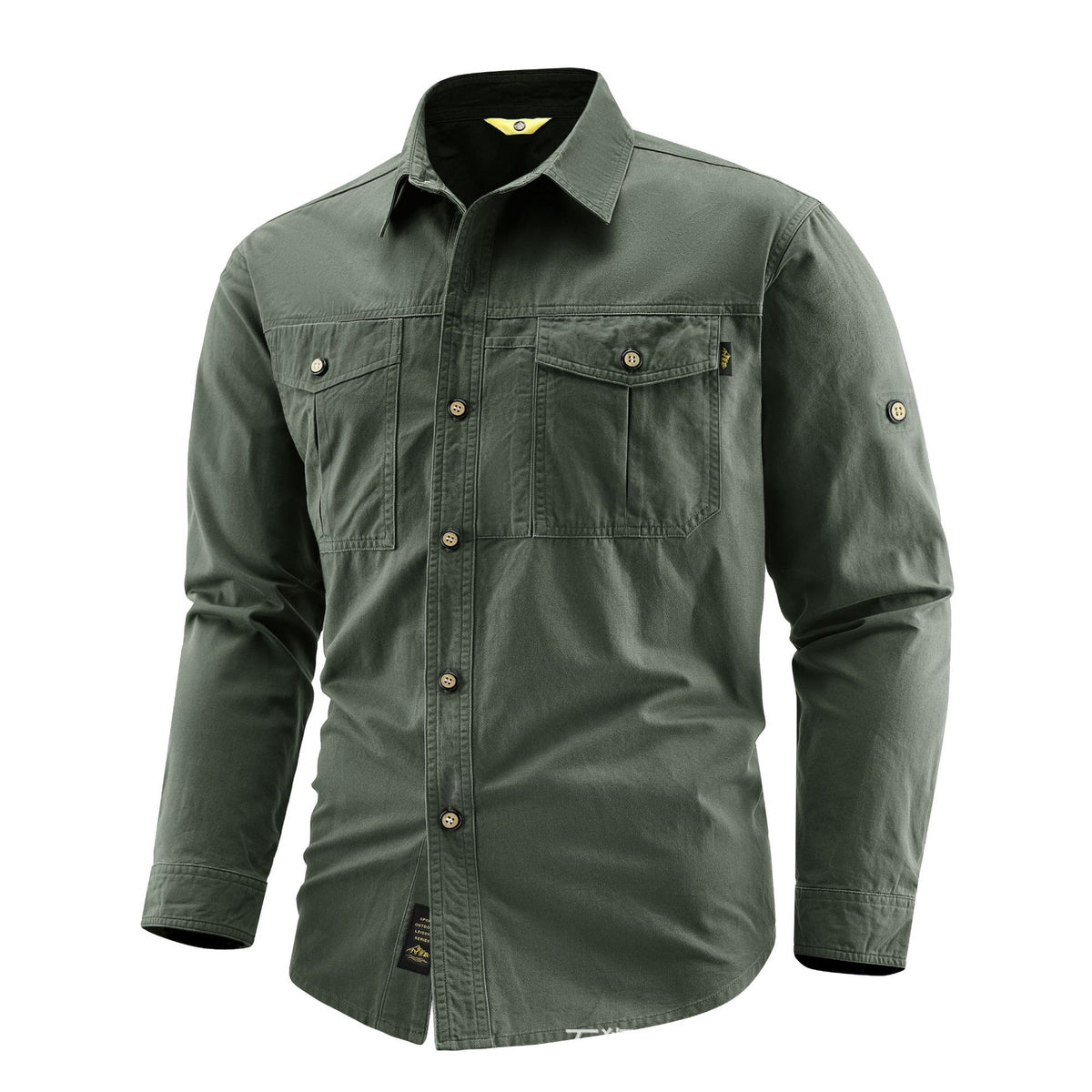Men's Canvas Overshirt in Field Style with Chest Flaps and Full Button Placket Shop Velvia