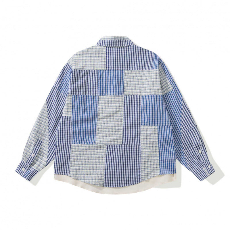 Unisex Oversized Patchwork Overshirt made of lightweight cotton blend with checkered design and shirt collar Shop Velvia