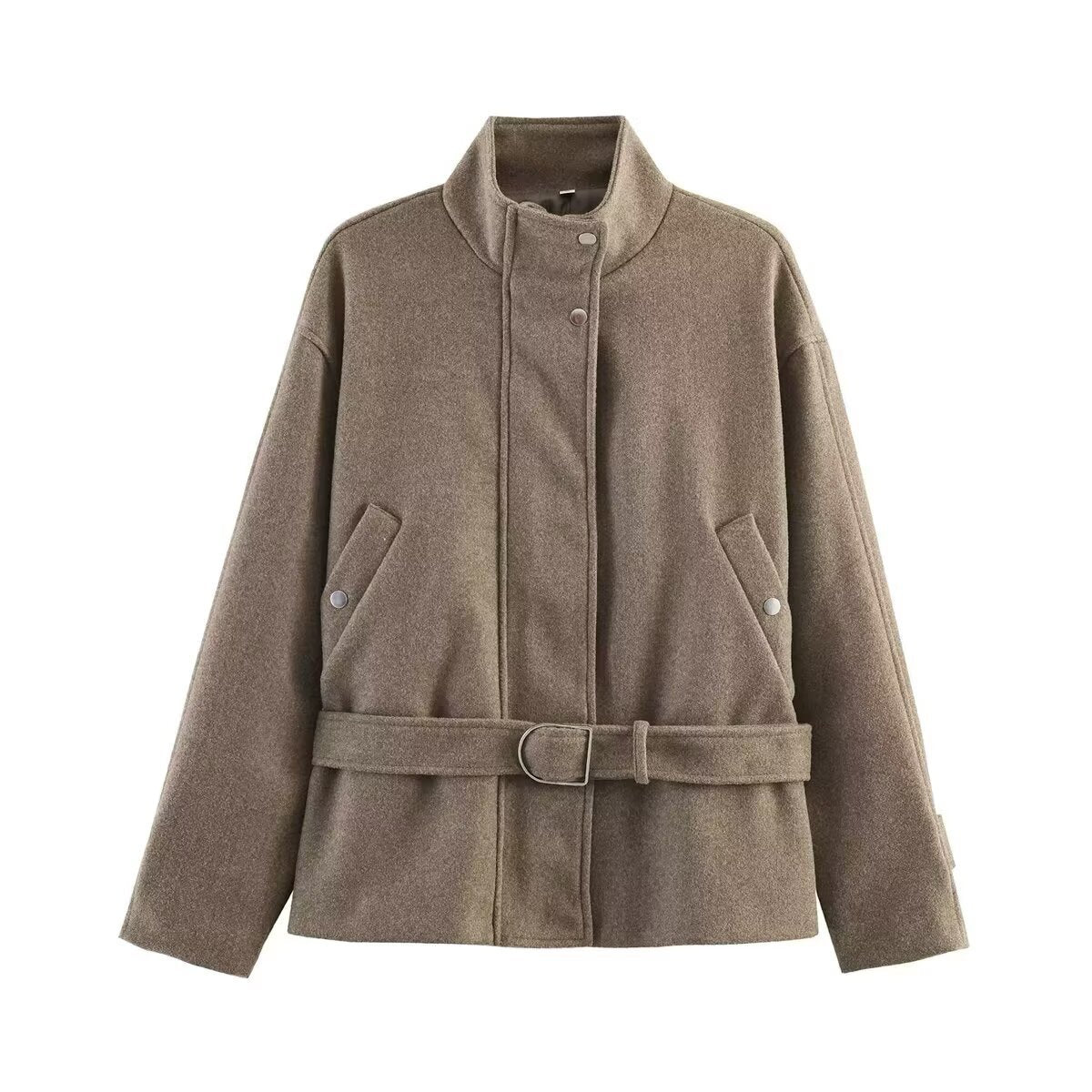 Women's short jacket made of wool blend with waistband, stand-up collar and flap pockets Shop Velvia