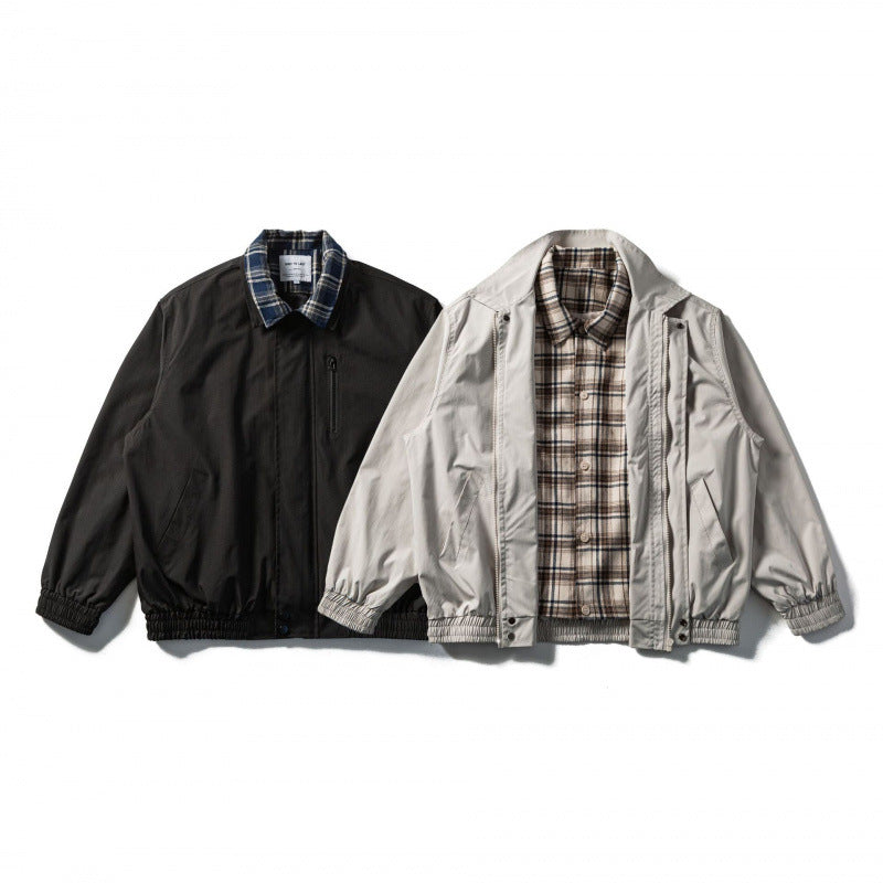 Men's Short Cut Boxy Transition Jacket with Checked Collar and Elastic Hem Shop Velvia